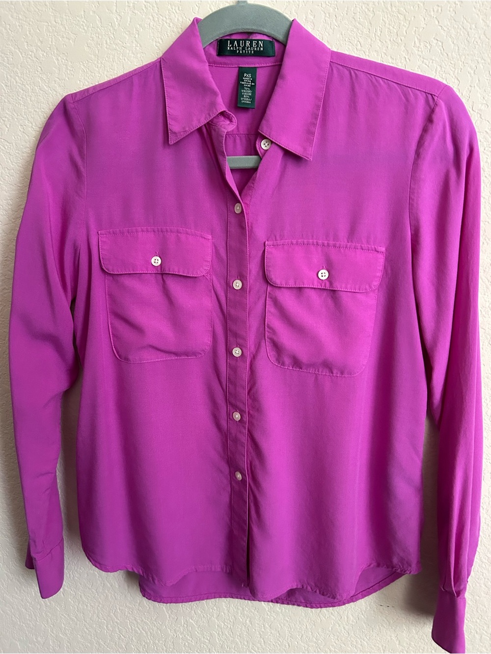 Lauren Ralph Lauren Petite Magenta Long Sleeve Button Down Shirt